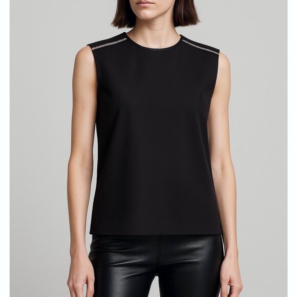 Helmut Lang Womens Black Leather Trim Python Accent Top Size M Quiet Luxury Edgy - Picture 1 of 11